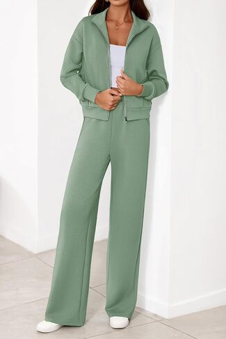 PRETTYGARDEN Women's 2 Piece Outfits Fall Sweatsuits Zip Up Sweatshirt Wide Leg Sweatpants Casual Tracksuit Lounge Sets in Saudi Arabia