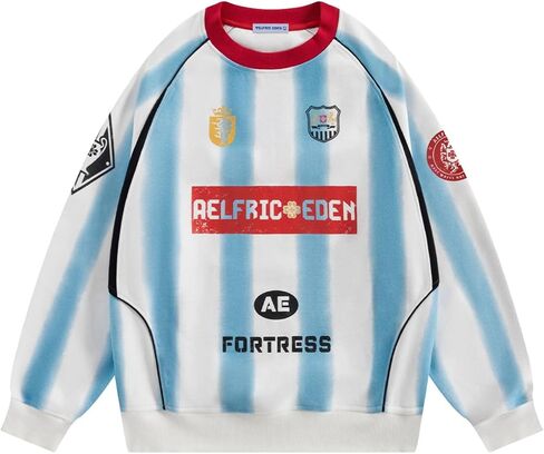 Aelfric Eden 77 Stripe Print Sweatshirt Crewneck Vintage Graphic Pullover Streetwear Unisex Long Sleeve Jersey Shirt Tops in Saudi Arabia