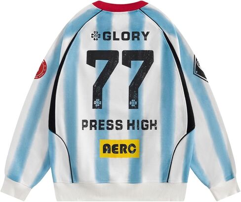 Aelfric Eden 77 Stripe Print Sweatshirt Crewneck Vintage Graphic Pullover Streetwear Unisex Long Sleeve Jersey Shirt Tops in Saudi Arabia