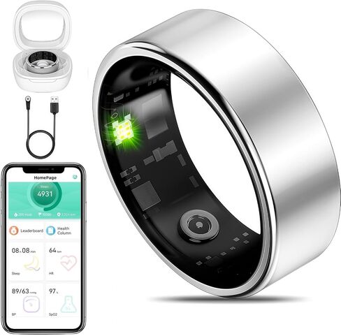 Smart Ring Fitness Tracker for iOS & Android – Sleep Monitor Heart Rate Blood Oxygen & Pressure 8 Sports Modes IP68 Waterproof NO Subscription Long Battery Life (Titanium Silver, 9#) in Saudi Arabia