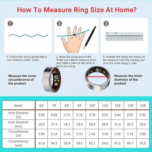Smart Ring Fitness Tracker for iOS & Android – Sleep Monitor Heart Rate Blood Oxygen & Pressure 8 Sports Modes IP68 Waterproof NO Subscription Long Battery Life (Titanium Silver, 9#) in Saudi Arabia