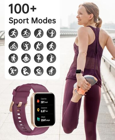 Smart Fitness Tracker Watch with Bluetooth Call, Purple Band, Gold Case, 100+ Sports Modes, IP68 Waterproof, Sleep and Step Counter in Saudi Arabia