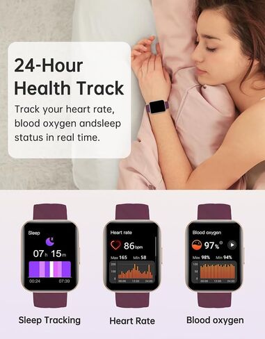 Smart Fitness Tracker Watch with Bluetooth Call, Purple Band, Gold Case, 100+ Sports Modes, IP68 Waterproof, Sleep and Step Counter in Saudi Arabia