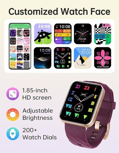 Smart Fitness Tracker Watch with Bluetooth Call, Purple Band, Gold Case, 100+ Sports Modes, IP68 Waterproof, Sleep and Step Counter in Saudi Arabia