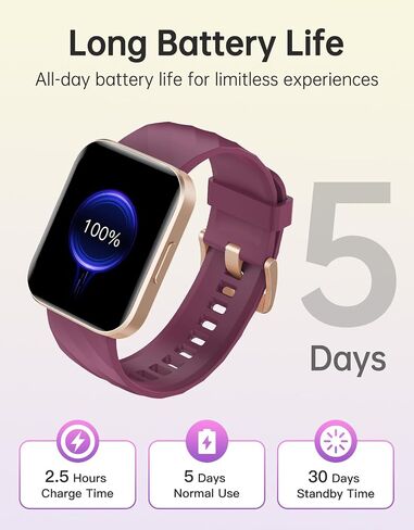 Smart Fitness Tracker Watch with Bluetooth Call, Purple Band, Gold Case, 100+ Sports Modes, IP68 Waterproof, Sleep and Step Counter in Saudi Arabia