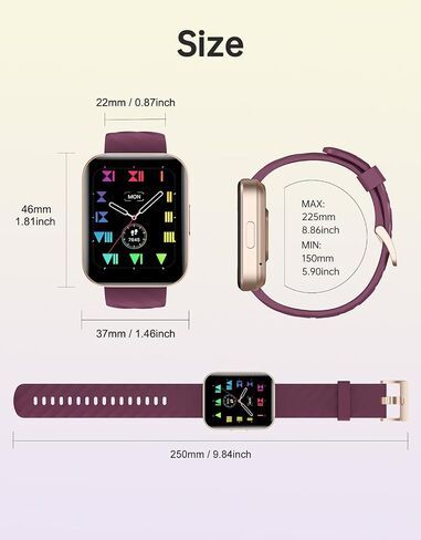 Smart Fitness Tracker Watch with Bluetooth Call, Purple Band, Gold Case, 100+ Sports Modes, IP68 Waterproof, Sleep and Step Counter in Saudi Arabia