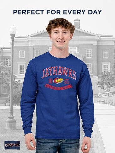 تي شيرت JanSport NCAA مرخص رسميًا بأكمام طويلة للرجال، تي شيرت ناعم ومسامي من القطن المنكمش مسبقًا برقبة مستديرة in Saudi Arabia