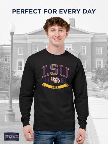 تي شيرت JanSport NCAA مرخص رسميًا بأكمام طويلة للرجال، تي شيرت ناعم ومسامي من القطن المنكمش مسبقًا برقبة مستديرة in Saudi Arabia