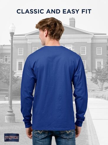 تي شيرت JanSport NCAA مرخص رسميًا بأكمام طويلة للرجال، تي شيرت ناعم ومسامي من القطن المنكمش مسبقًا برقبة مستديرة in Saudi Arabia