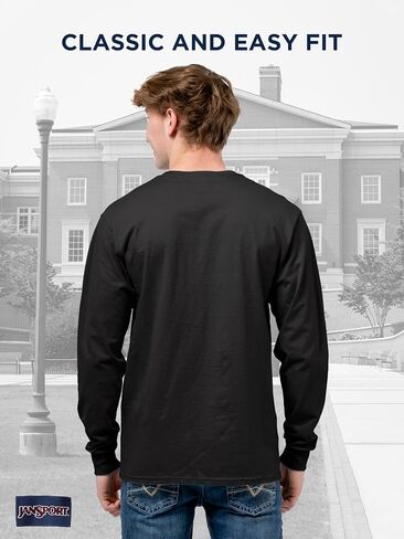 تي شيرت JanSport NCAA مرخص رسميًا بأكمام طويلة للرجال، تي شيرت ناعم ومسامي من القطن المنكمش مسبقًا برقبة مستديرة in Saudi Arabia