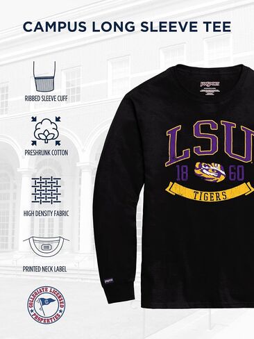 تي شيرت JanSport NCAA مرخص رسميًا بأكمام طويلة للرجال، تي شيرت ناعم ومسامي من القطن المنكمش مسبقًا برقبة مستديرة in Saudi Arabia