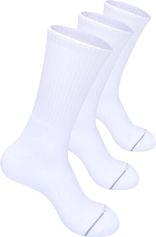 Athletic Crew Socks, White Cotton Blend, 3 Pairs size 10-13, Ribbed Cushioned in Saudi Arabia