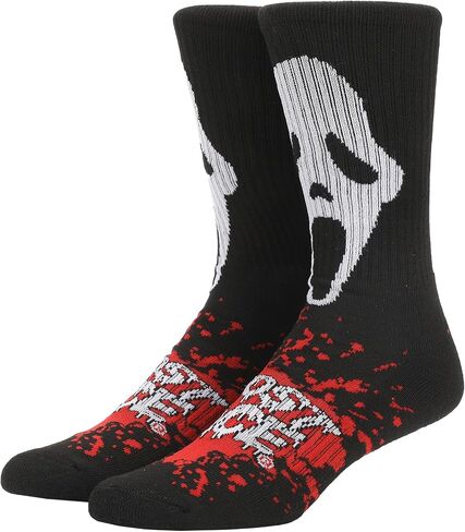 Bioworld Ghostface Mask With Text and Splatter Mens Athletic Crew Socks in Saudi Arabia