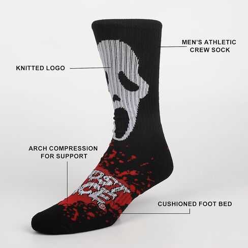 Bioworld Ghostface Mask With Text and Splatter Mens Athletic Crew Socks in Saudi Arabia