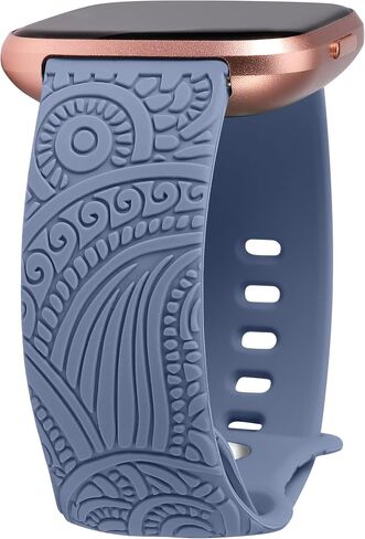 Floral Pattern Engraved Bands Compatible with Fitbit Versa 2/Versa Straps Women Men, Cute Soft Breathable Sport Silicone Band with Fancy Boho Henna Pattern in Saudi Arabia