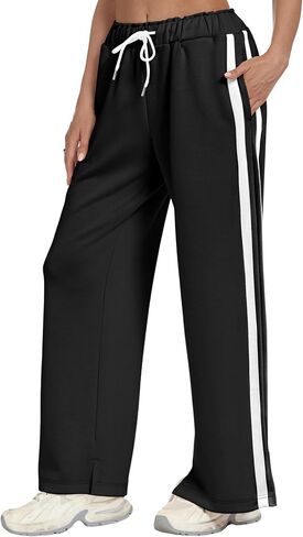 KevaMolly المرأة واسعة الساق Sweatpants الجانب مخطط عالية الخصر السراويل الفضفاضة الرباط صالة السراويل الترنك رياضية الركض in Saudi Arabia