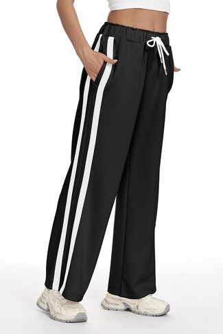 KevaMolly المرأة واسعة الساق Sweatpants الجانب مخطط عالية الخصر السراويل الفضفاضة الرباط صالة السراويل الترنك رياضية الركض in Saudi Arabia