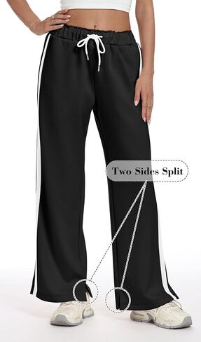 KevaMolly المرأة واسعة الساق Sweatpants الجانب مخطط عالية الخصر السراويل الفضفاضة الرباط صالة السراويل الترنك رياضية الركض in Saudi Arabia