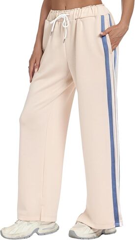 KevaMolly المرأة واسعة الساق Sweatpants الجانب مخطط عالية الخصر السراويل الفضفاضة الرباط صالة السراويل الترنك رياضية الركض in Saudi Arabia