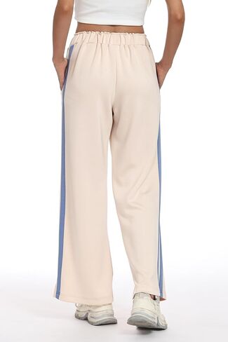 KevaMolly المرأة واسعة الساق Sweatpants الجانب مخطط عالية الخصر السراويل الفضفاضة الرباط صالة السراويل الترنك رياضية الركض in Saudi Arabia