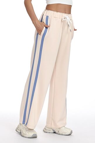 KevaMolly المرأة واسعة الساق Sweatpants الجانب مخطط عالية الخصر السراويل الفضفاضة الرباط صالة السراويل الترنك رياضية الركض in Saudi Arabia