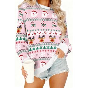 Ugly Christmas Sweatshirts for Women：Casual Fleece Christmas Graphic Sweater Funny Holiday Long Sleeve Pullover Top in Saudi Arabia