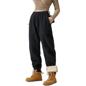 Women's Fleece Lined Cargo Joggers Water Resistant Winter Women Hiking Pants Sweatpants Snow Running in Kuwait
