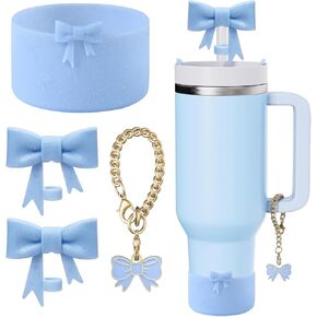 Cup Accessories Set for Stanley,Including1Pcs Silicone Boot Sleeve, 2Pcs Cute Glitter Bow Straw Cover Caps 10mm Reusable Straw Toppers and 1Pcs Handle Charm for Stanley Tumbler 30&40oz. in Saudi Arabia