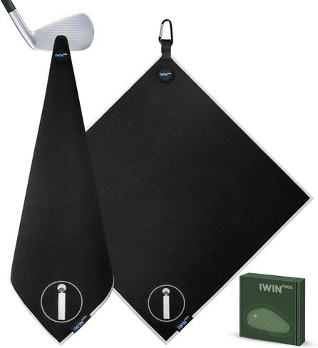 Magnetic Golf Towel, 18" x 18" Waffle Weave Golf Towel with Detachable Clip, Easy to Clean Quick Dry, Magnetic Towel for Golf Bag Cart (Black) in Saudi Arabia
