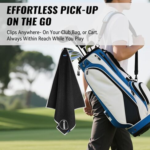 Magnetic Golf Towel, 18" x 18" Waffle Weave Golf Towel with Detachable Clip, Easy to Clean Quick Dry, Magnetic Towel for Golf Bag Cart (Black) in Saudi Arabia