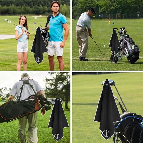 Magnetic Golf Towel, 18" x 18" Waffle Weave Golf Towel with Detachable Clip, Easy to Clean Quick Dry, Magnetic Towel for Golf Bag Cart (Black) in Saudi Arabia
