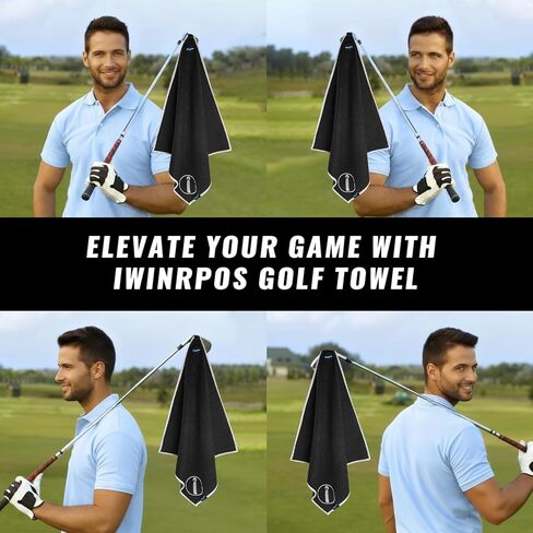 Magnetic Golf Towel, 18" x 18" Waffle Weave Golf Towel with Detachable Clip, Easy to Clean Quick Dry, Magnetic Towel for Golf Bag Cart (Black) in Saudi Arabia