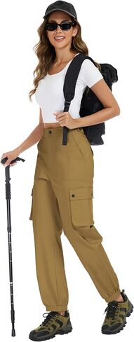 Women's Cotton Cargo Pants High Waist Adjustable Outdoor Hiking Pants with Pockets Stretch Travel Work Casual Pants in Saudi Arabia
