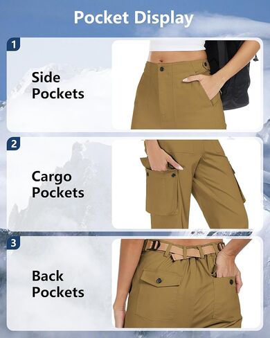 Women's Cotton Cargo Pants High Waist Adjustable Outdoor Hiking Pants with Pockets Stretch Travel Work Casual Pants in Saudi Arabia
