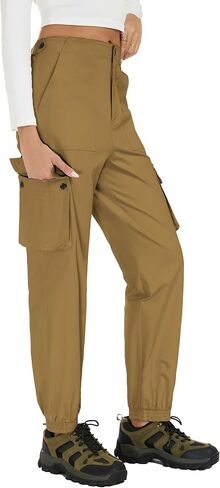Women's Cotton Cargo Pants High Waist Adjustable Outdoor Hiking Pants with Pockets Stretch Travel Work Casual Pants in Saudi Arabia