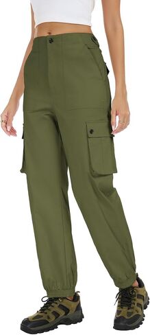 Women's Cotton Cargo Pants High Waist Adjustable Outdoor Hiking Pants with Pockets Stretch Travel Work Casual Pants in Saudi Arabia