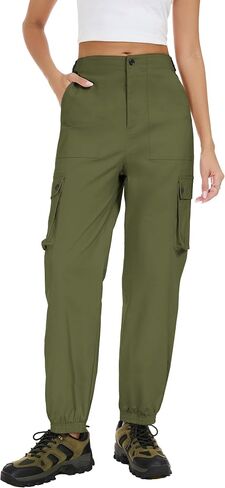 Women's Cotton Cargo Pants High Waist Adjustable Outdoor Hiking Pants with Pockets Stretch Travel Work Casual Pants in Saudi Arabia