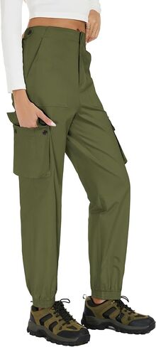 Women's Cotton Cargo Pants High Waist Adjustable Outdoor Hiking Pants with Pockets Stretch Travel Work Casual Pants in Saudi Arabia
