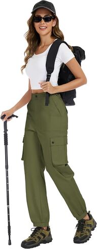 Women's Cotton Cargo Pants High Waist Adjustable Outdoor Hiking Pants with Pockets Stretch Travel Work Casual Pants in Saudi Arabia