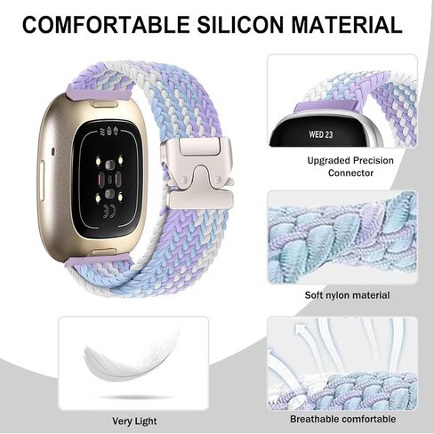 حزام مجدول من النايلون متوافق مع Fitbit Versa 3/Versa 4، شريط مطاطي لـ Fitbit Sense 2/Sense in Kuwait