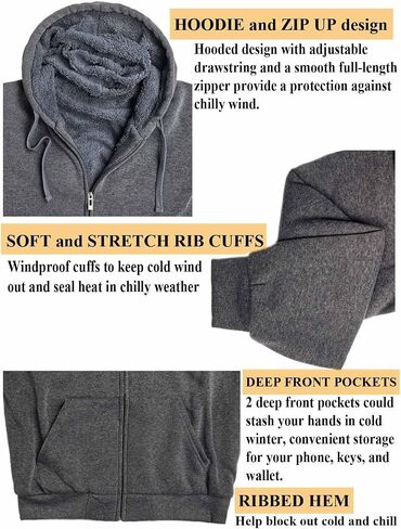 ZeroStage Heavyweight Full Sherpa Fleece Lined Hoodies for Men Zip Up Jacket, Winter Thick Sweatshirt in Saudi Arabia