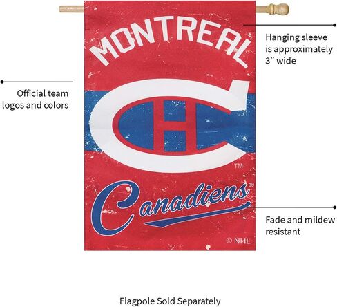Team Sports America Montreal Canadiens NHL Vintage Linen House Flag - 28"W x 44"H Indoor Outdoor Double Sided Decor Flag for Hockey Fans in Saudi Arabia