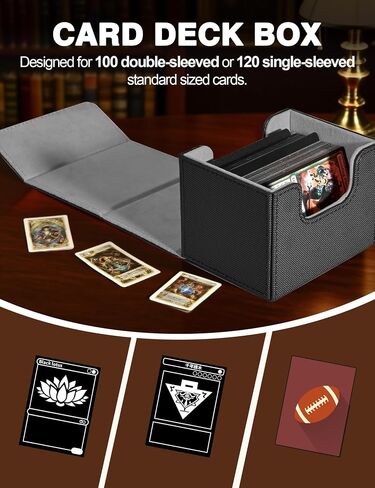 Card Deck Box for Trading Cards, MTG Commander Deck Box Holds 120+ Single Sleeved Cards, Leather Magnetic Card Storage Box Fits for TCG CCG Magic Cards (Black&Blue) in Saudi Arabia