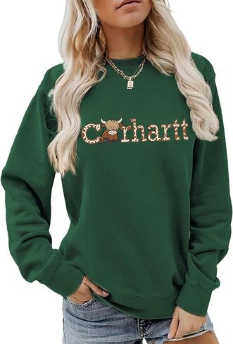 Highland Cow Sweatshirt Cow Print Sweatshirt Funny Cow Country Western Pullovers in Saudi Arabia