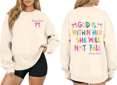 Christian Sweatshirts for Women Oversized God and Shark Faith Religious Shirts Bible Verse Inspirational Pullover Tops in Saudi Arabia