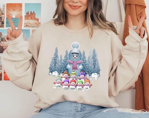 NAZENTI Personalized Grandma Christmas Sweatshirt, Custom Grandmas Snowman Sweatshirt with Kids Names, Nana Mimi Xmas Gifts in Saudi Arabia