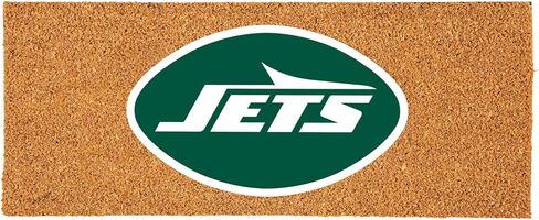 ممسحة أرجل فريق سبورتس أمريكا NFL New York Jets Coir، شعار الفريق الرسمي بالألوان الكاملة، سجادة باب أمامية كبيرة جدًا، سجادة مدخل داخلية خارجية، سجادة ترحيب غير قابلة للانزلاق للأبواب المزدوجة فناء الشرفة in Saudi Arabia