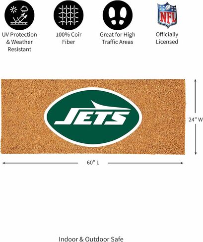 ممسحة أرجل فريق سبورتس أمريكا NFL New York Jets Coir، شعار الفريق الرسمي بالألوان الكاملة، سجادة باب أمامية كبيرة جدًا، سجادة مدخل داخلية خارجية، سجادة ترحيب غير قابلة للانزلاق للأبواب المزدوجة فناء الشرفة in Saudi Arabia
