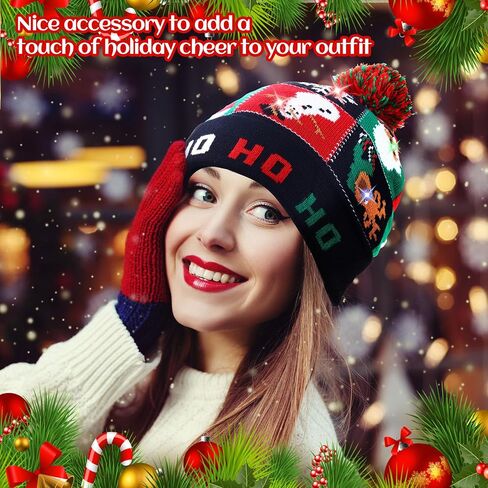 Suhine مضاءة قبعات عيد الميلاد السائبة تضيء بيني عيد الميلاد للبالغين LED الملونة الشتاء عيد الميلاد قبعات متماسكة مع أضواء in Saudi Arabia