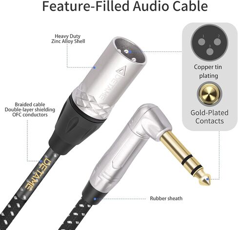 الزاوية اليمنى 1/4 TRS إلى XLR 3Pin ذكر خلاط كابل الصوت، الزاوية اليمنى 6.35 مم TRS إلى 3Pin XLR ذكر لميكروفون خلاط مكبرات الصوت النشطة in Kuwait